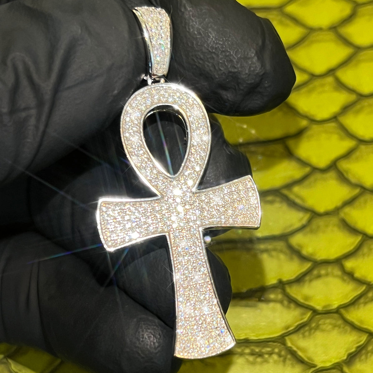 Sterling Silver VVS Moissanite Pave Ankh Pendant JewelryFresh