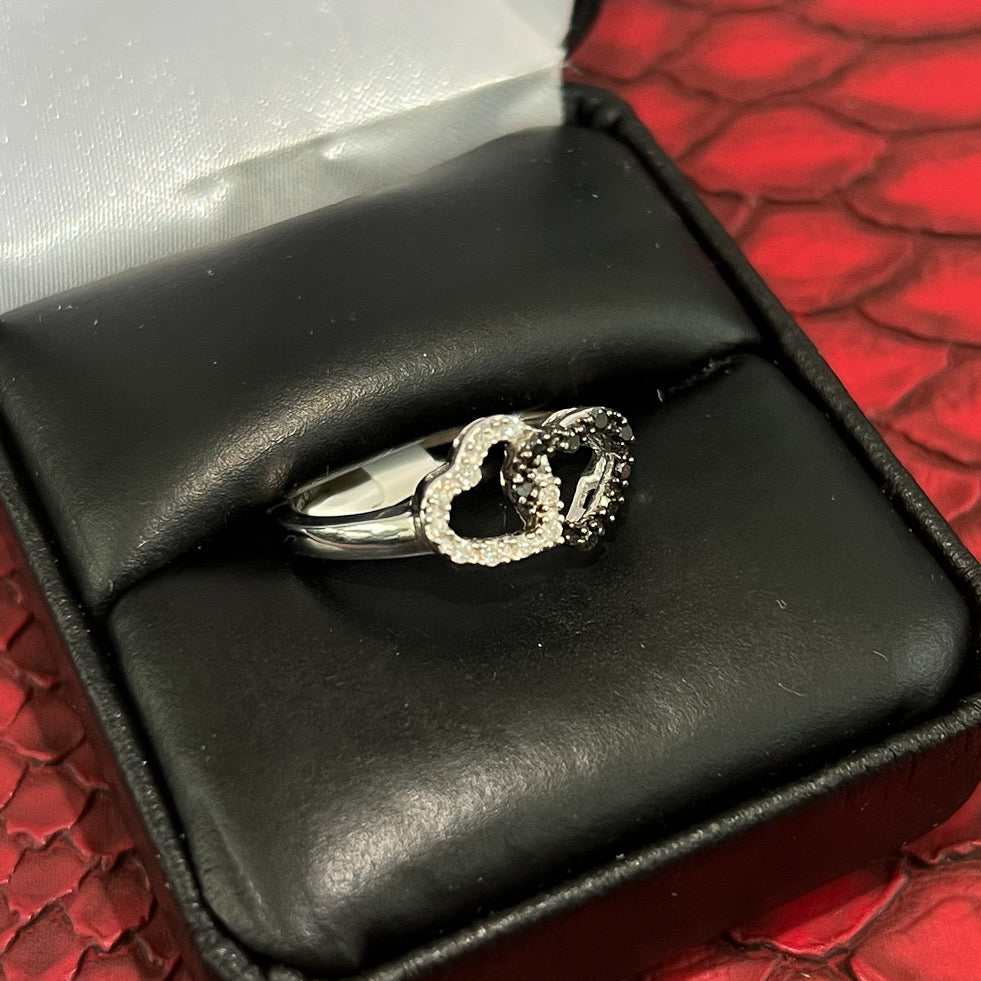 Black And White Real Diamond Heart Ring
