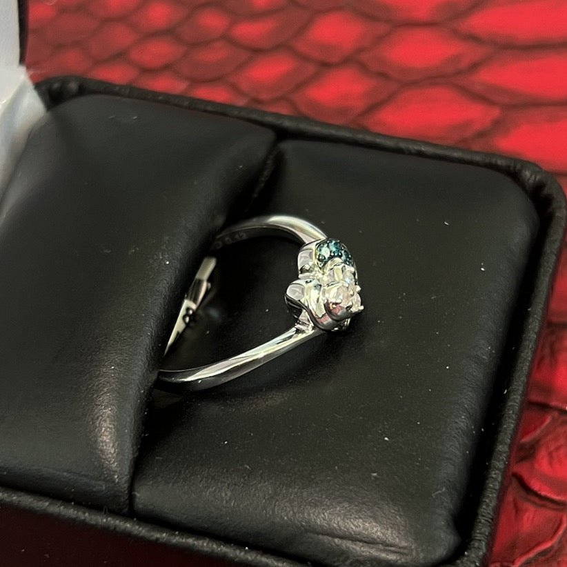 0.12 Carat Real Blue Diamond Womens Heart Ring