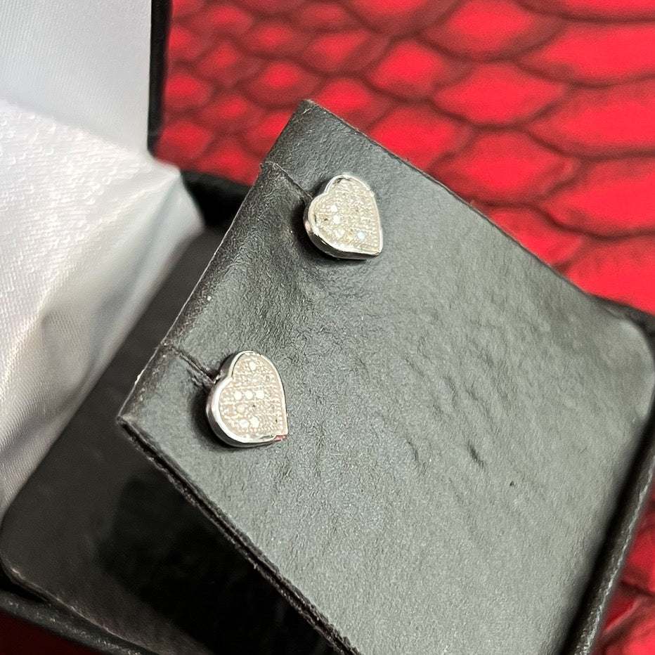 0.10 Carat Real Diamond Pave Heart Earrings