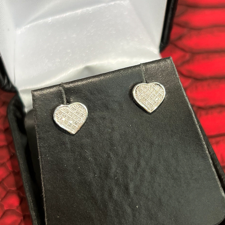 0.10 Carat Real Diamond Pave Heart Earrings