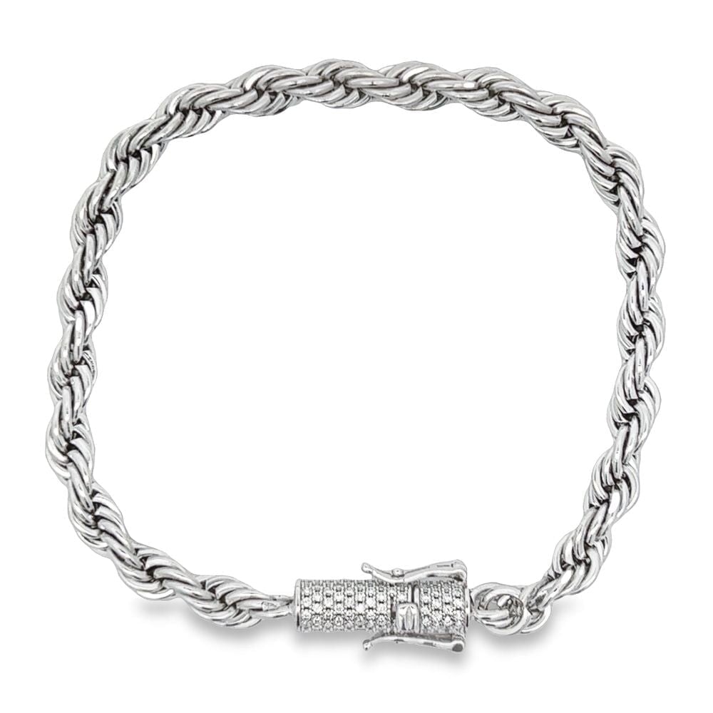6MM Rope Bracelet With VVS Moissanite Lock White Gold 7 Inch Bracelet - JewelryFresh