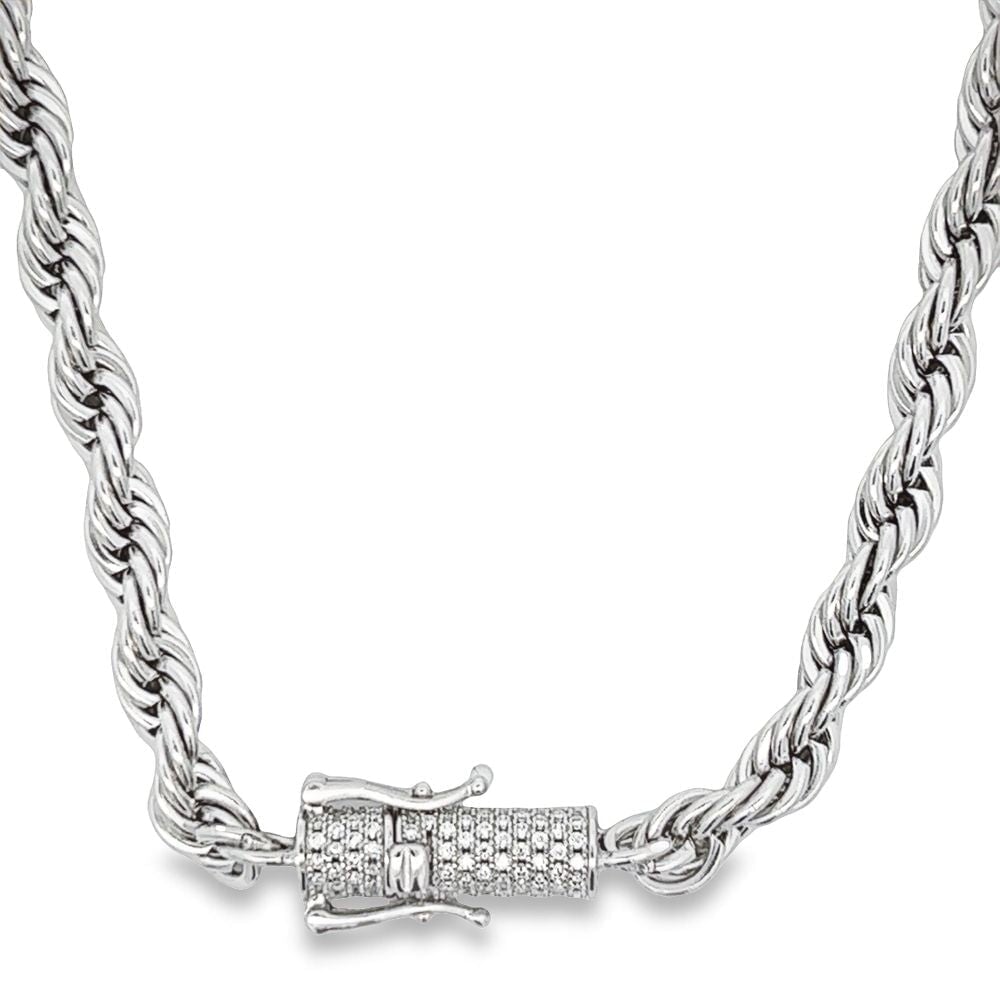 6MM Rope Bracelet With VVS Moissanite Lock White Gold 7 Inch Bracelet - JewelryFresh