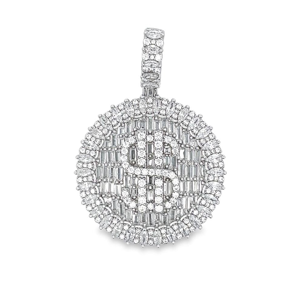 925 Silver Iced Out Dollar Sign Medallion
