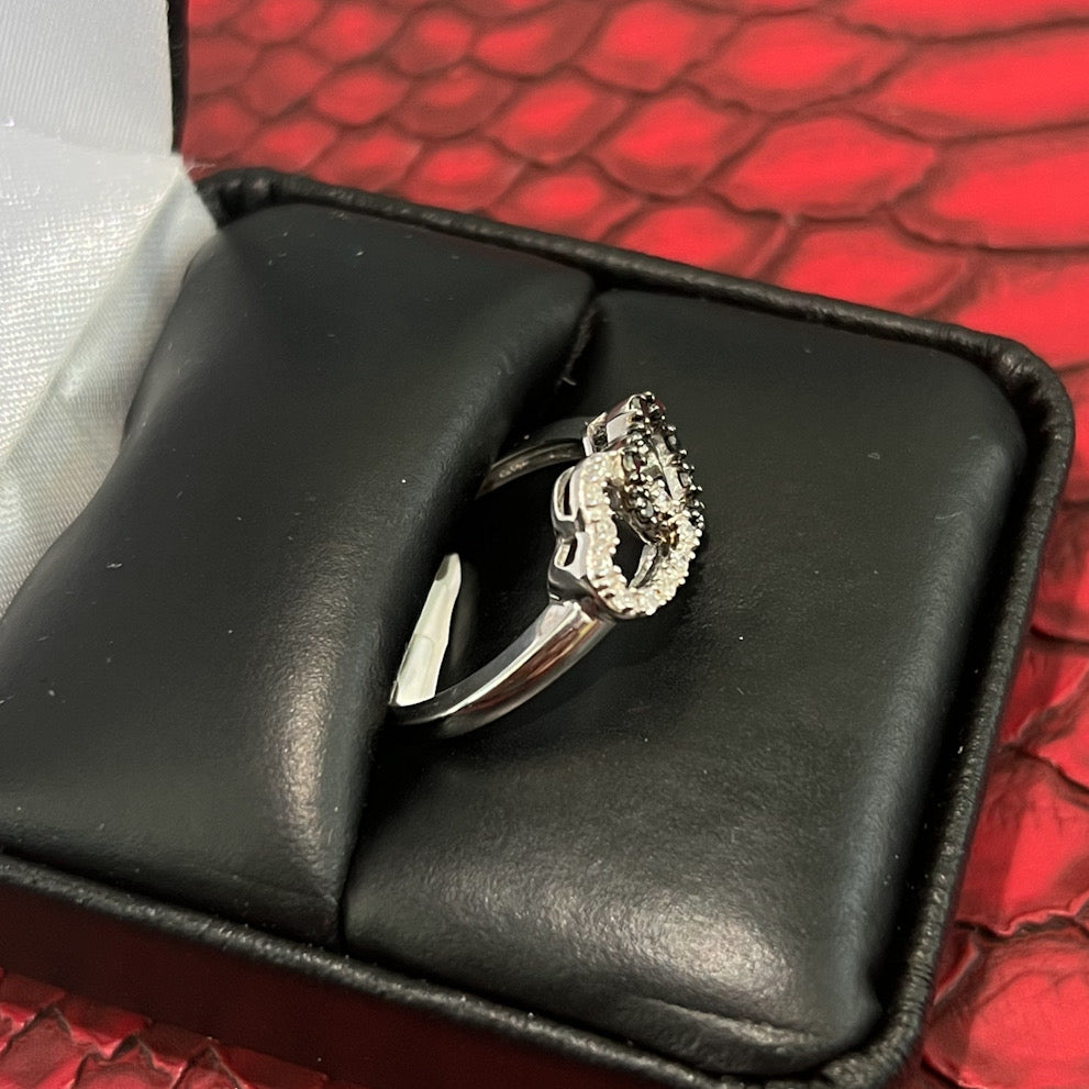 Black And White Real Diamond Heart Ring