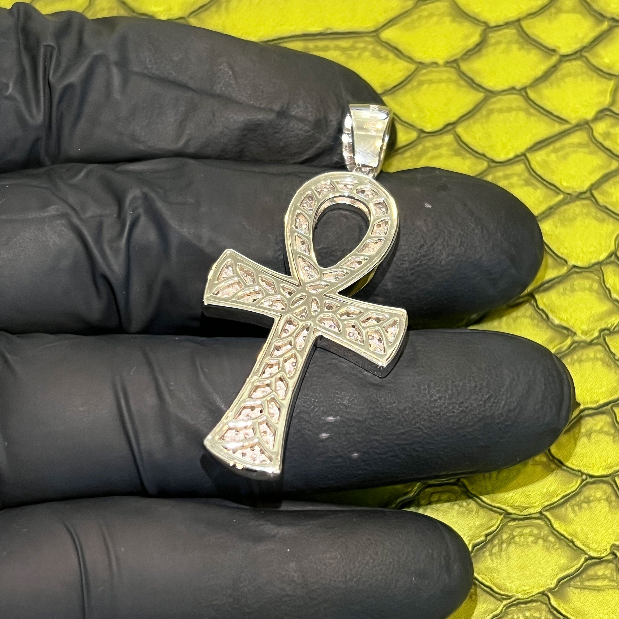 Sterling Silver VVS Moissanite Pave Ankh Pendant JewelryFresh