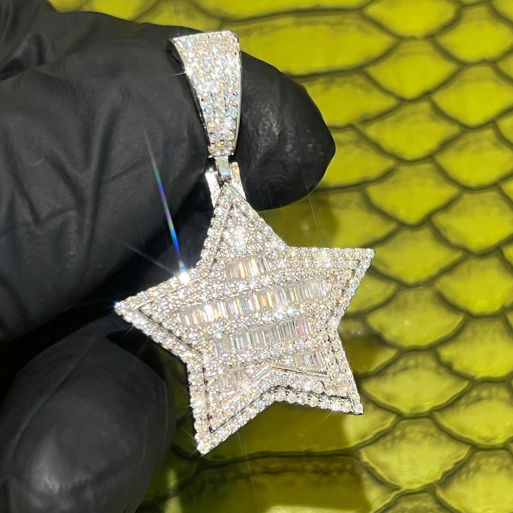 2.64 Carat Moissanite Baguette Star Pendant