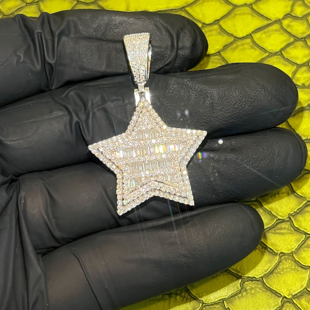 2.64 Carat Moissanite Baguette Star Pendant