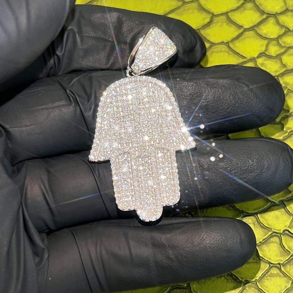 3.20 CTW Pave VVS Moissanite Hamsa Pendant