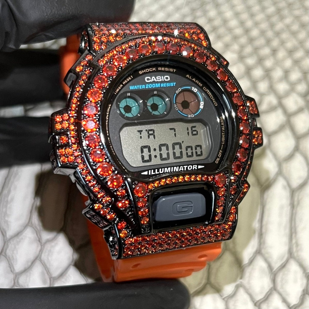 Custom Black and Orange Bust Down G - Shock Watch - JewelryFresh