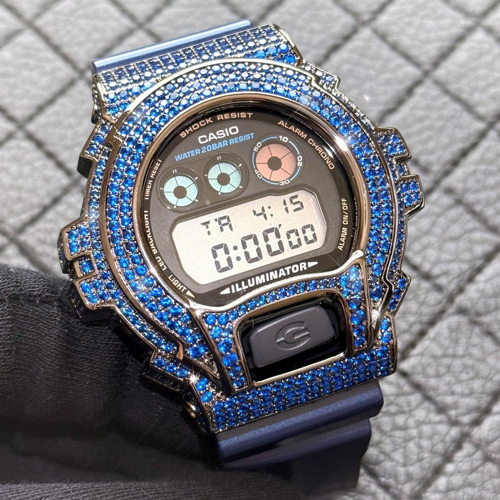 Custom Dark Blue Iced Out G - Shock Watch - JewelryFresh