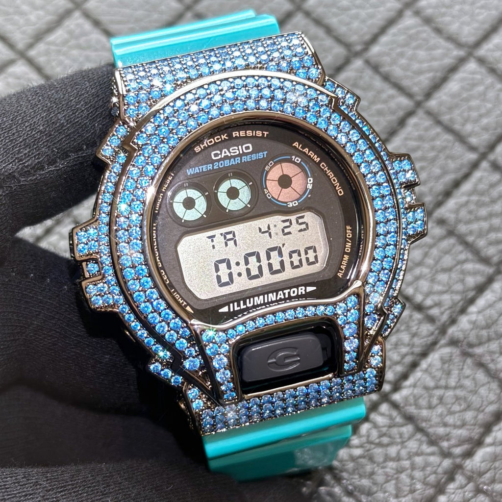 Custom Light Blue Iced Out G - Shock Watch - JewelryFresh
