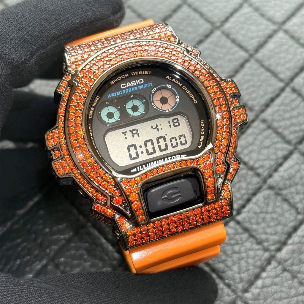 Custom Orange Iced Out G - Shock Watch - JewelryFresh
