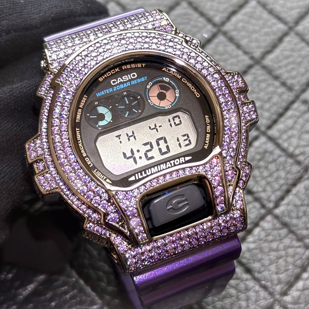 Custom Purple Iced Out G - Shock Watch - JewelryFresh