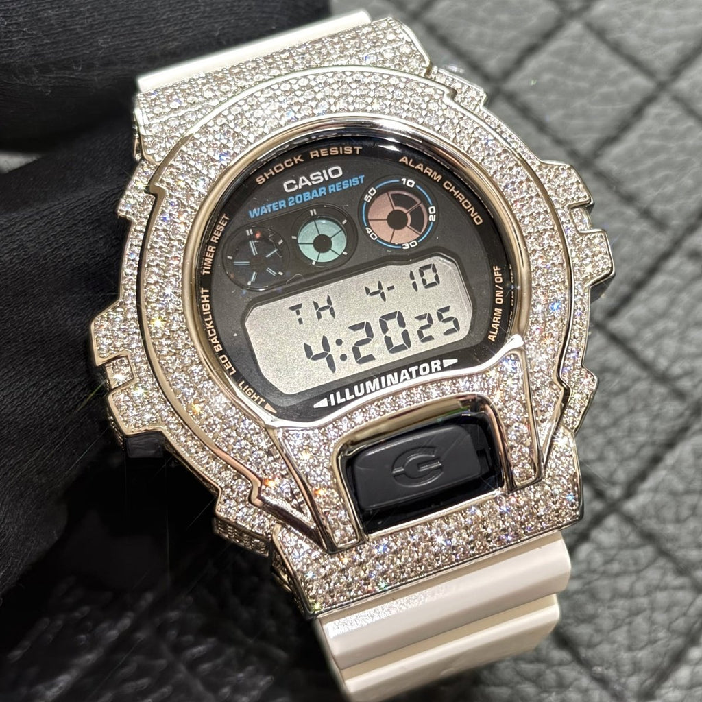 Custom White Iced Out G - Shock Watch - JewelryFresh