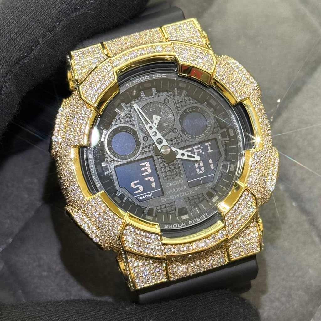 Gold Custom Iced Out Casio G - Shock GA - 100 - JewelryFresh