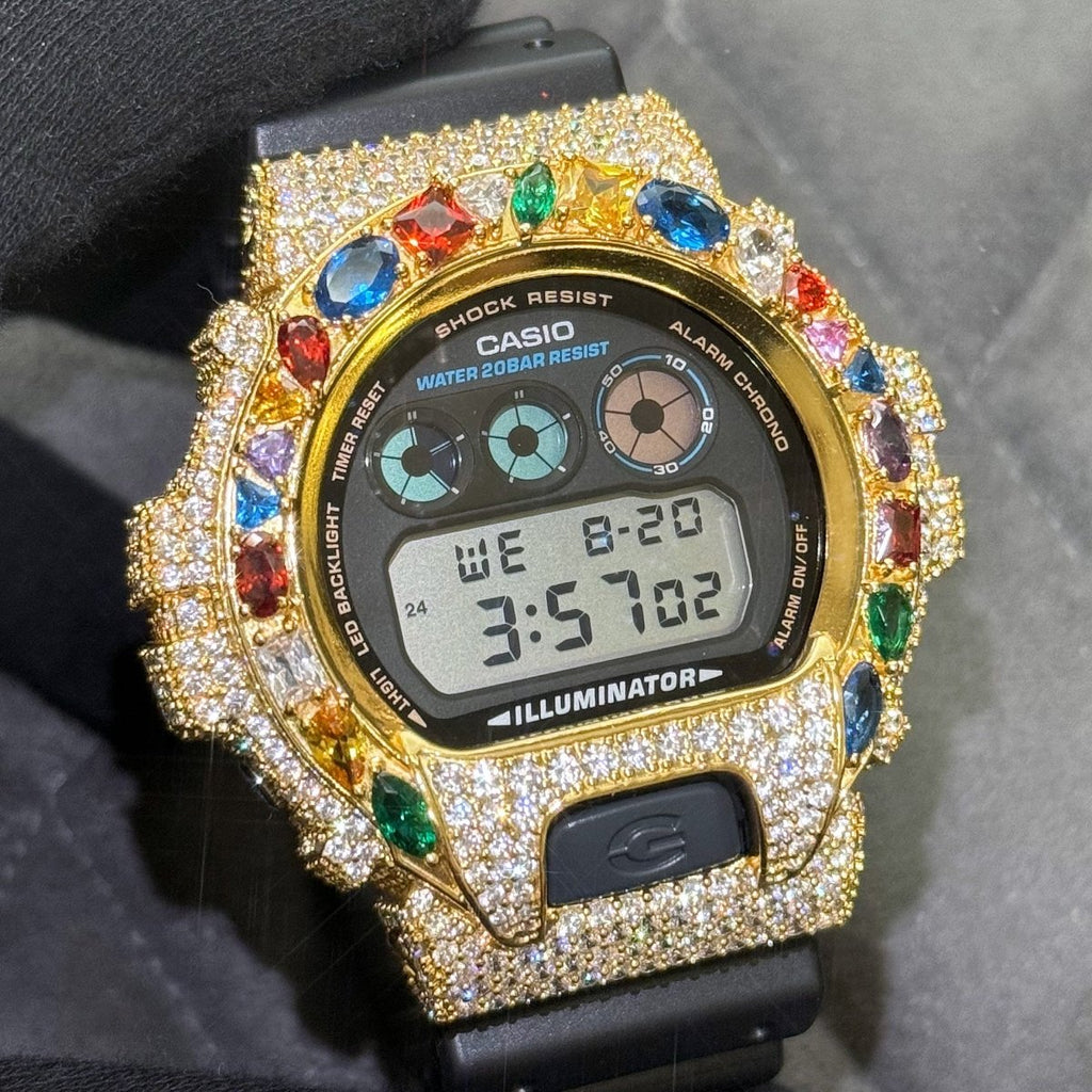 Gold Multi Gemstone Custom G Shock Watch - JewelryFresh