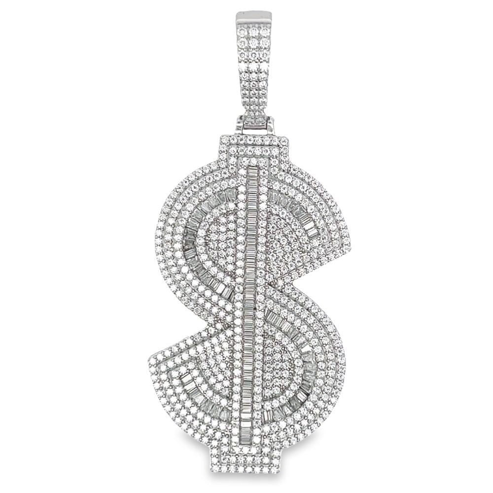 4.98 CTW Baguette Moissanite Dollar Sign $ Pendant
