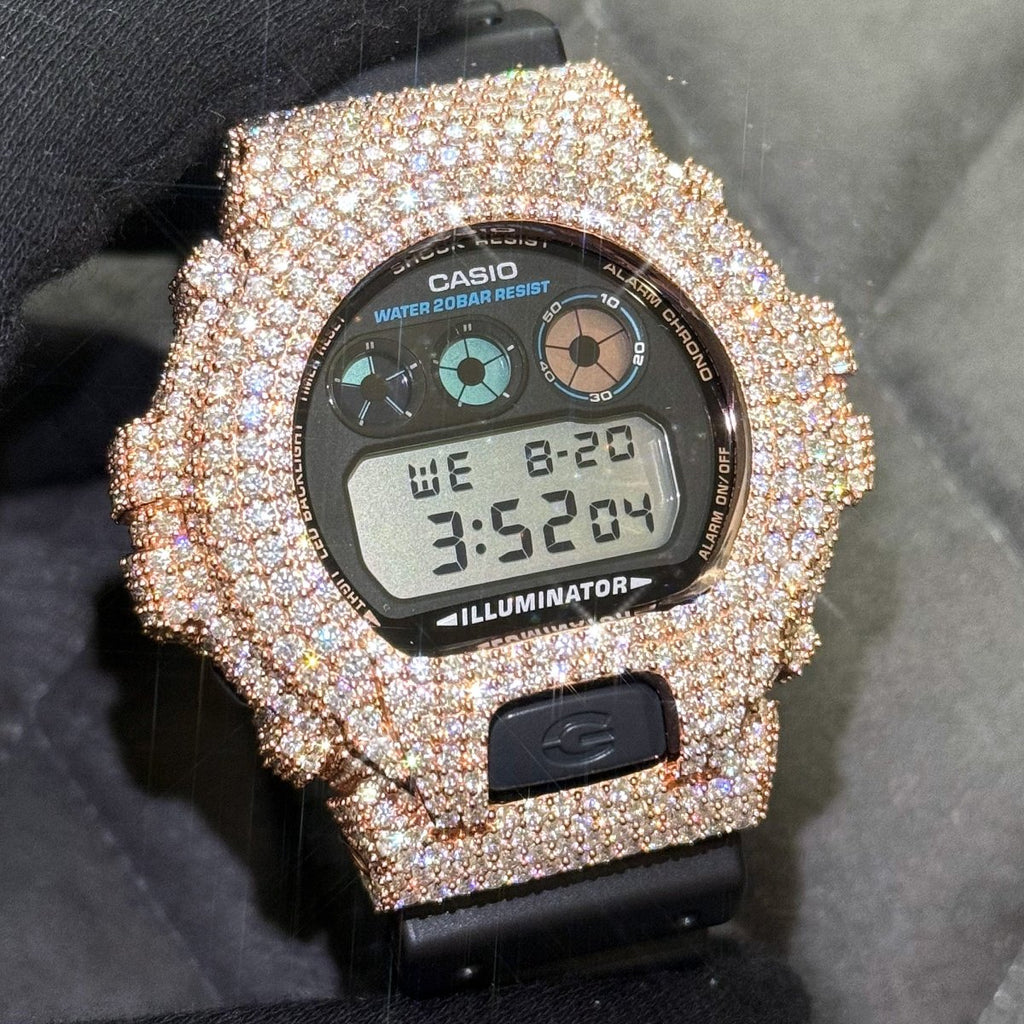 Rose Gold Crushed Out Moissanite G Shock Watch - JewelryFresh