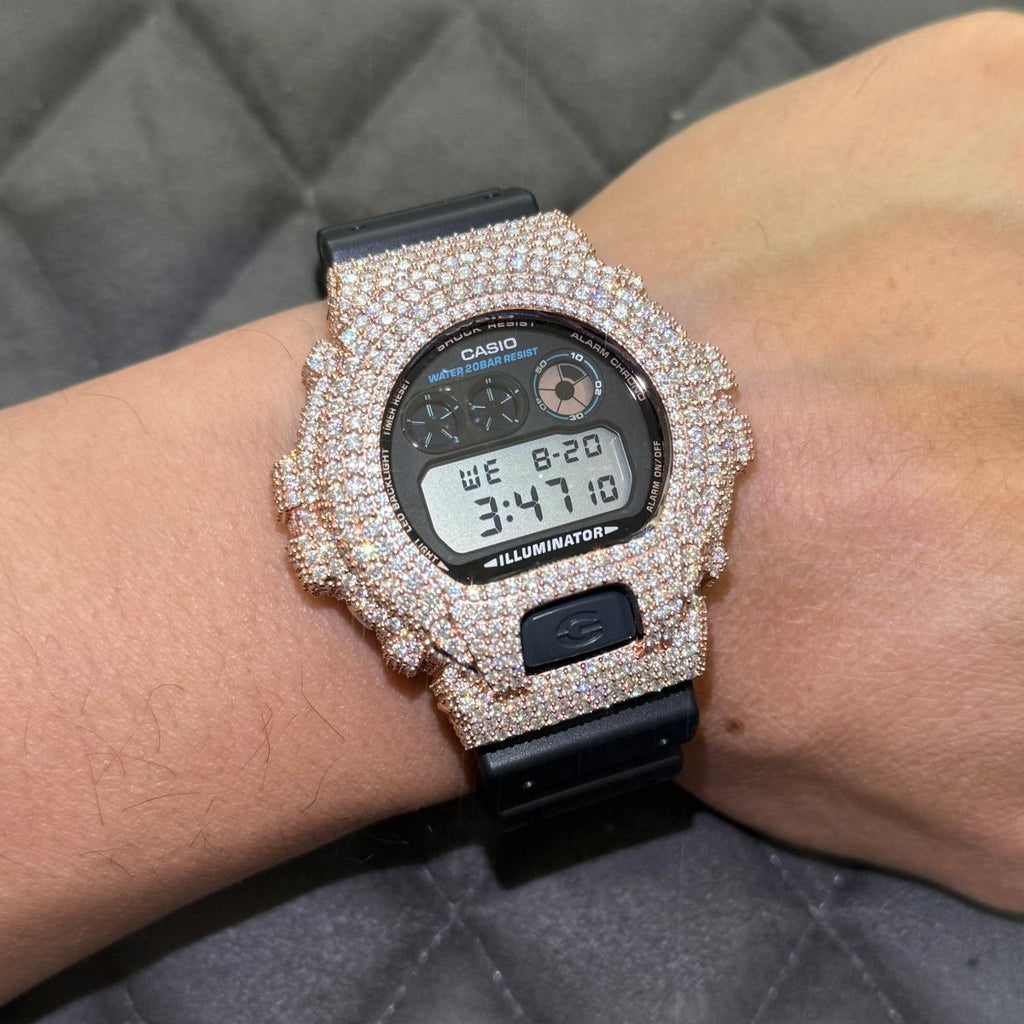 Rose Gold Crushed Out Moissanite G Shock Watch - JewelryFresh