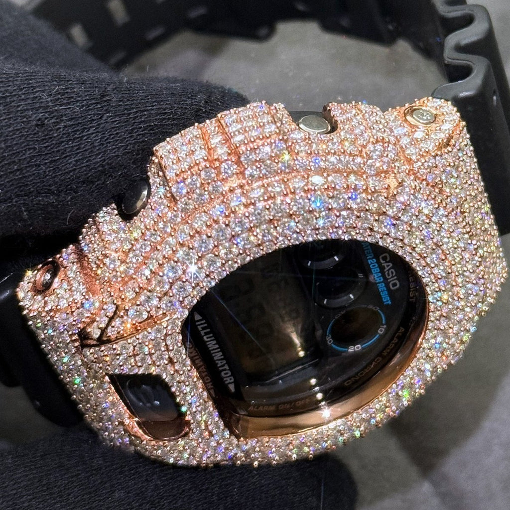 Rose Gold Crushed Out Moissanite G Shock Watch - JewelryFresh
