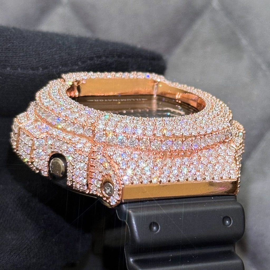 Rose Gold Crushed Out Moissanite G Shock Watch - JewelryFresh