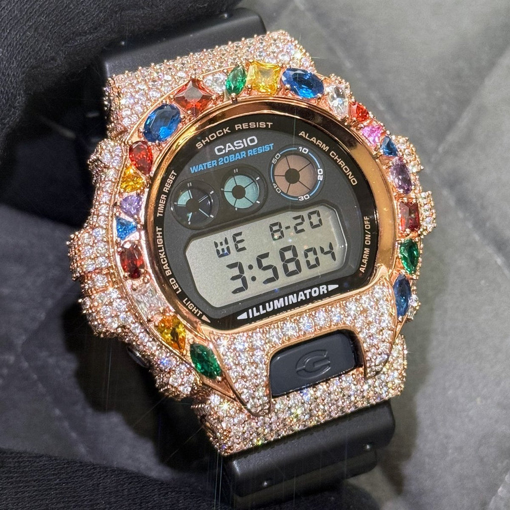 Rose Gold Multi Gemstone Custom G Shock Watch - JewelryFresh