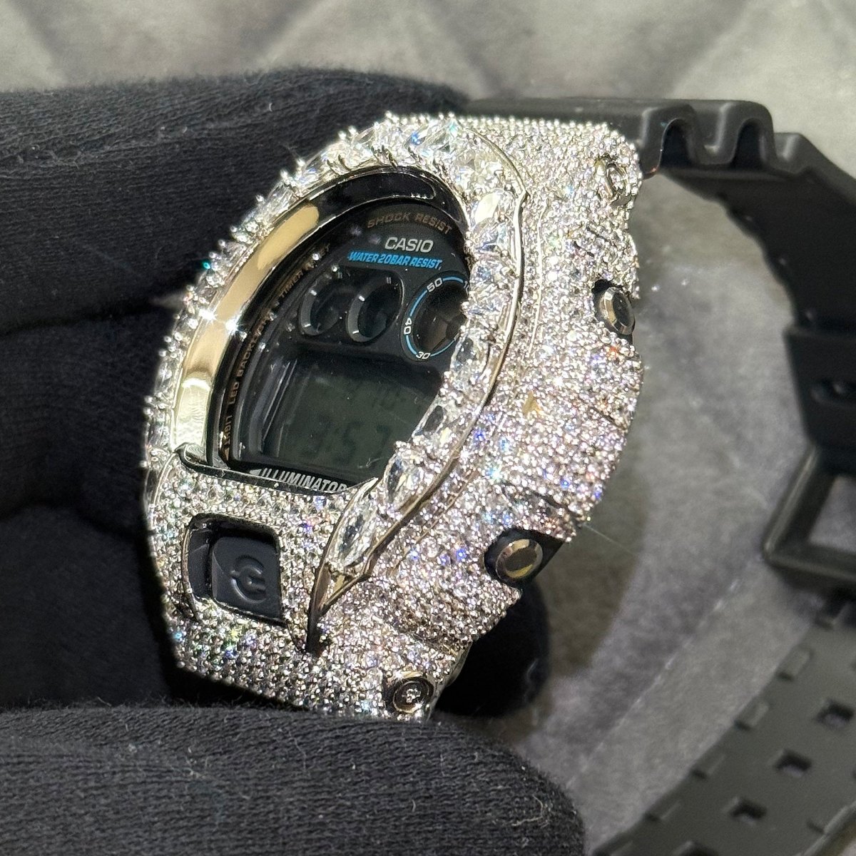 Iced Out Medley Custom G Shock Watch - White Gold Style – JewelryFresh