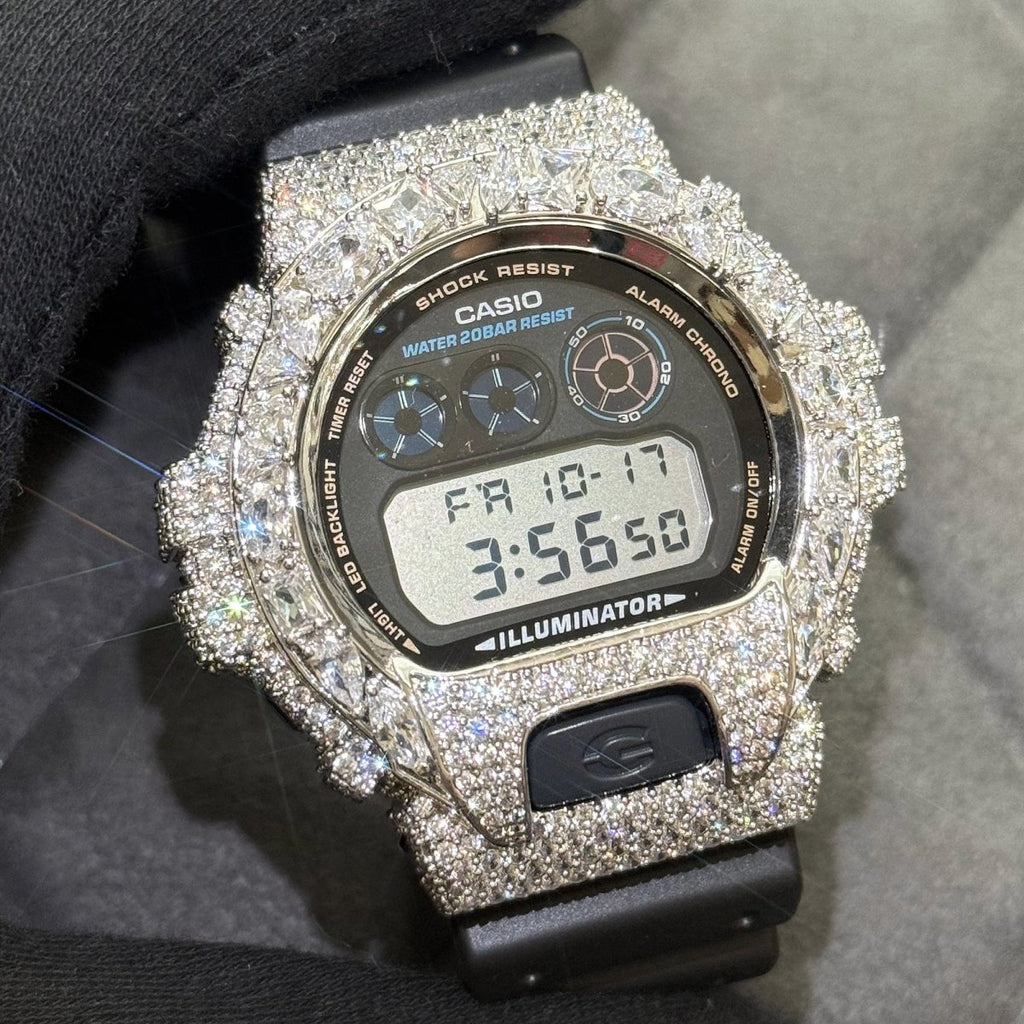 White Gold Iced Out Medley Custom G Shock Watch - JewelryFresh