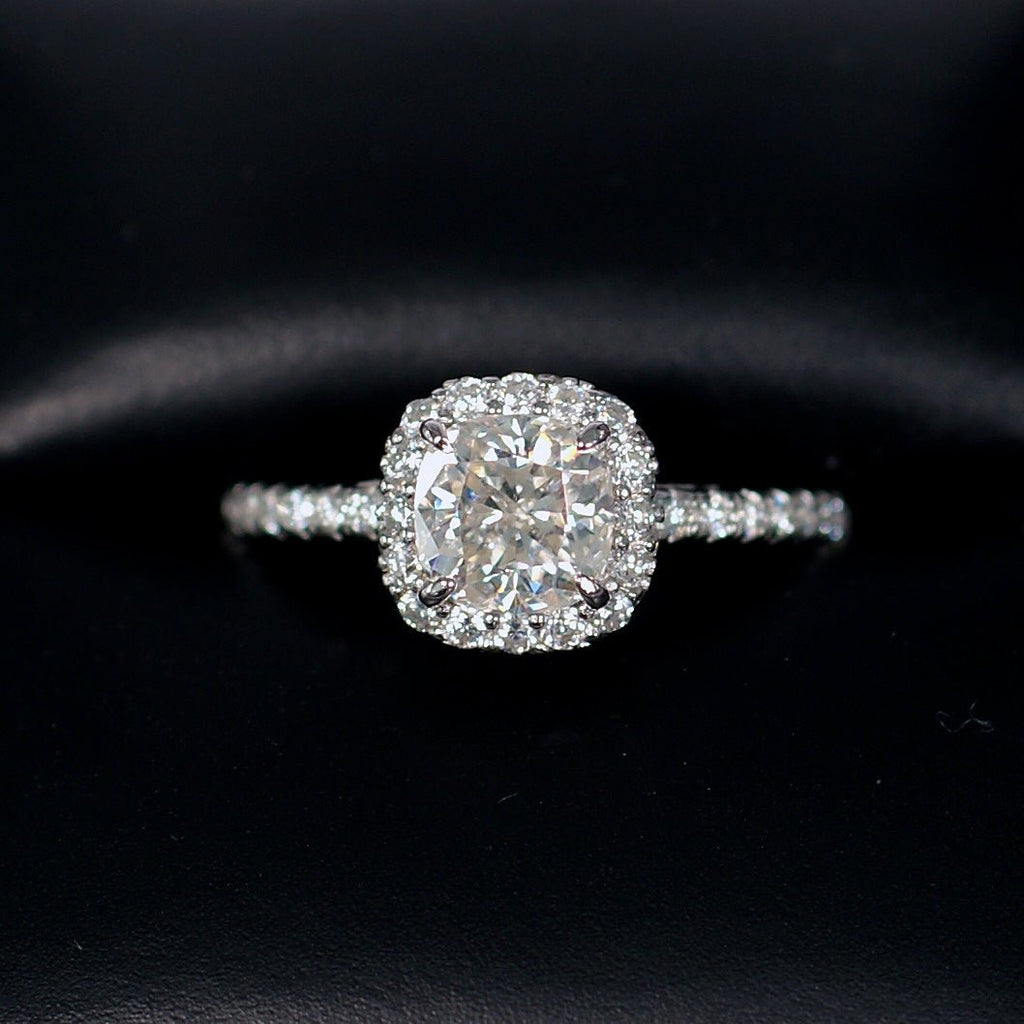 1.8 CTW Moissanite Cushion Cut Halo Engagement Ring Size 5 925 Silver - JewelryFresh