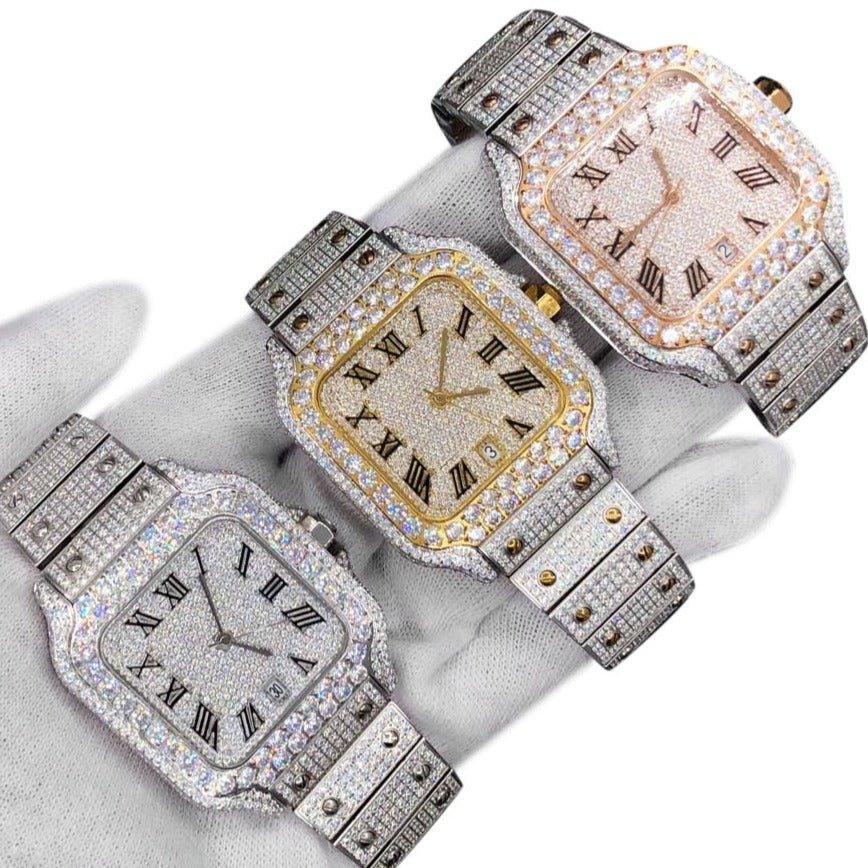 20 Carat Moissanite Bust Down Millionaire Watch White Gold - JewelryFresh