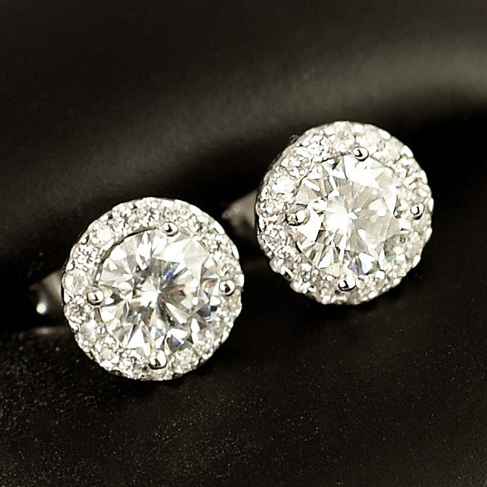 2.00 Carat Certified VVS1 Moissanite Halo Earrings 925 Silver (White) - JewelryFresh
