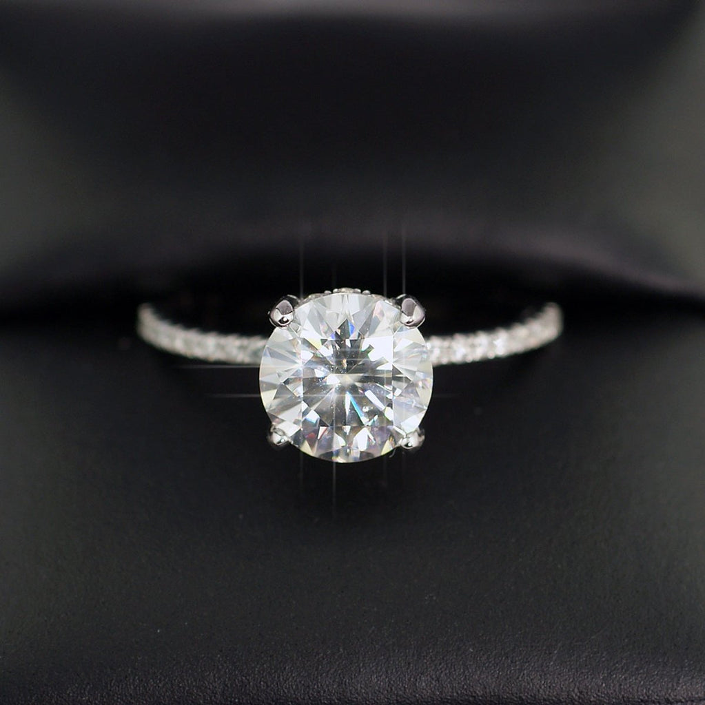 2.29 CTW Moissanite Round Hidden Halo Engagement Ring Size 5 925 Silver - JewelryFresh