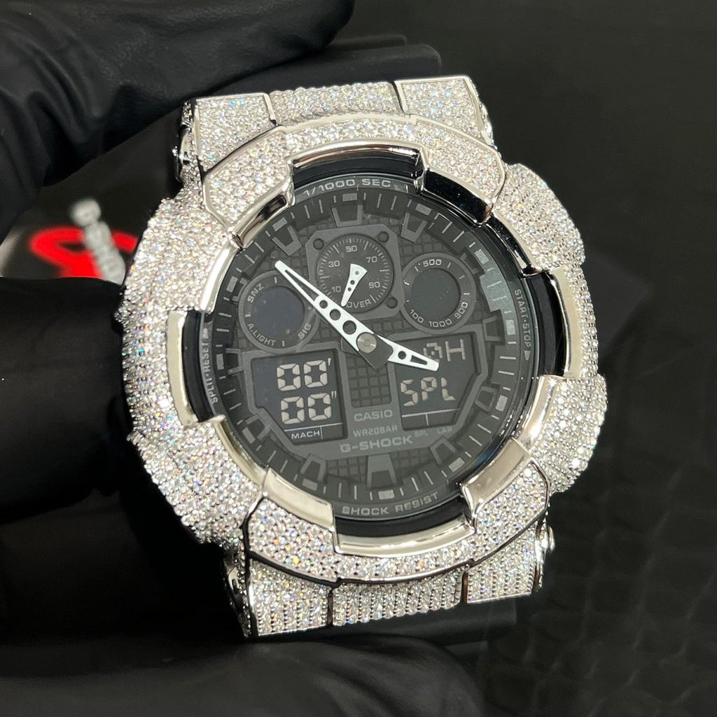 6.58 CTW Moissanite Iced Out Casio G Shock GA - 100 - JewelryFresh