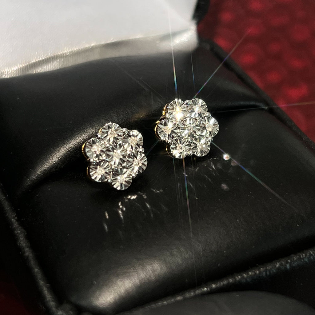 Real Diamond Sterling Silver Cluster Earrings