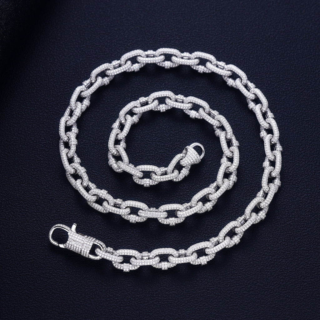 Real Silver VVS Moissanite Oval Link Chain