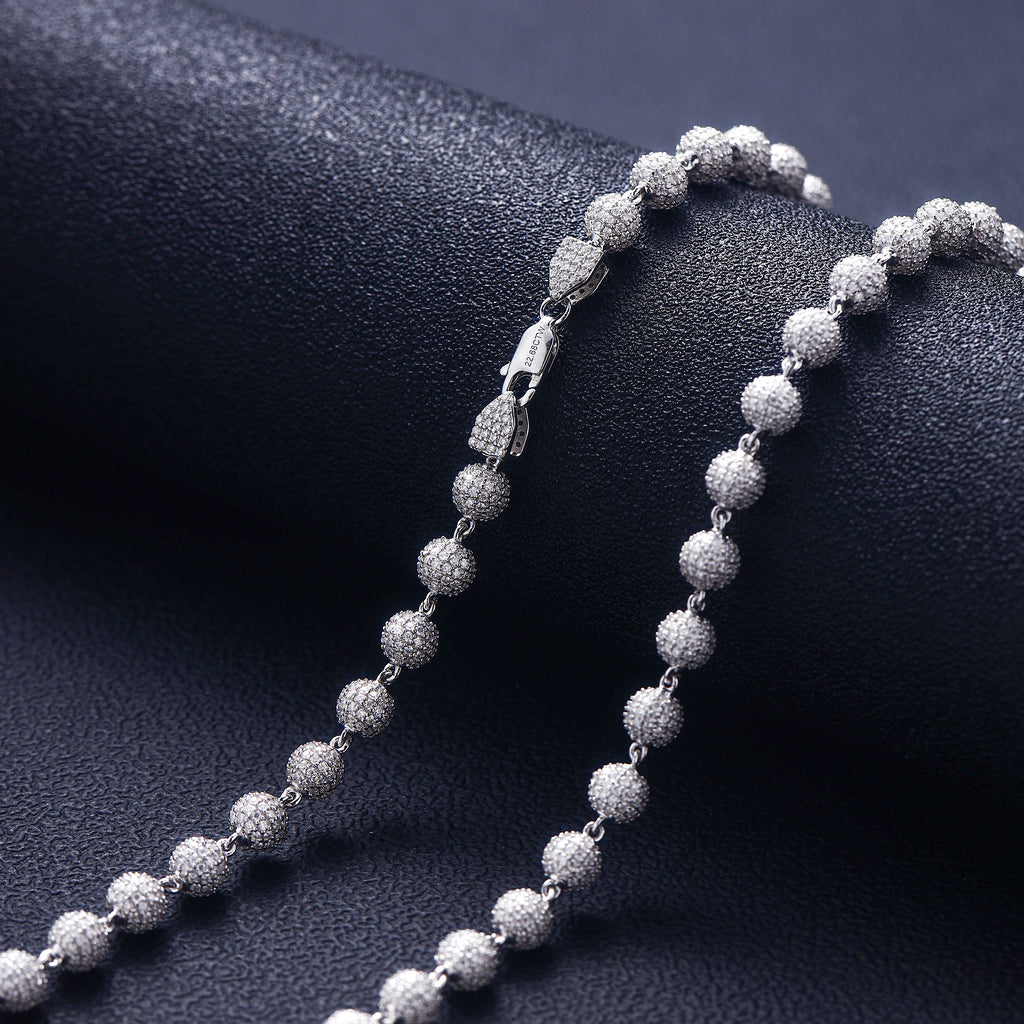 6MM Moissanite Iced Out Bead Chain 925 Silver