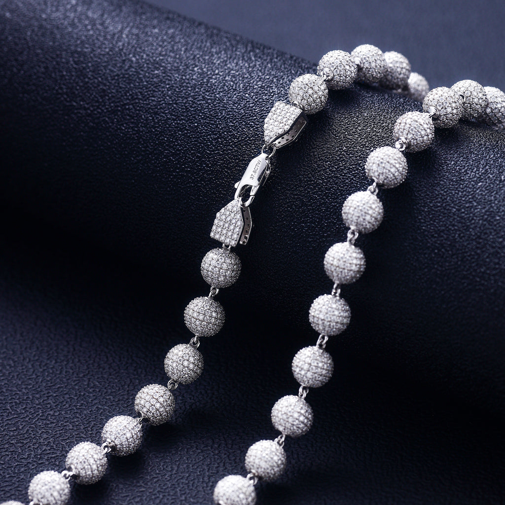 Large 8mm Moissanite Iced Out Ball Chain 925 Silver