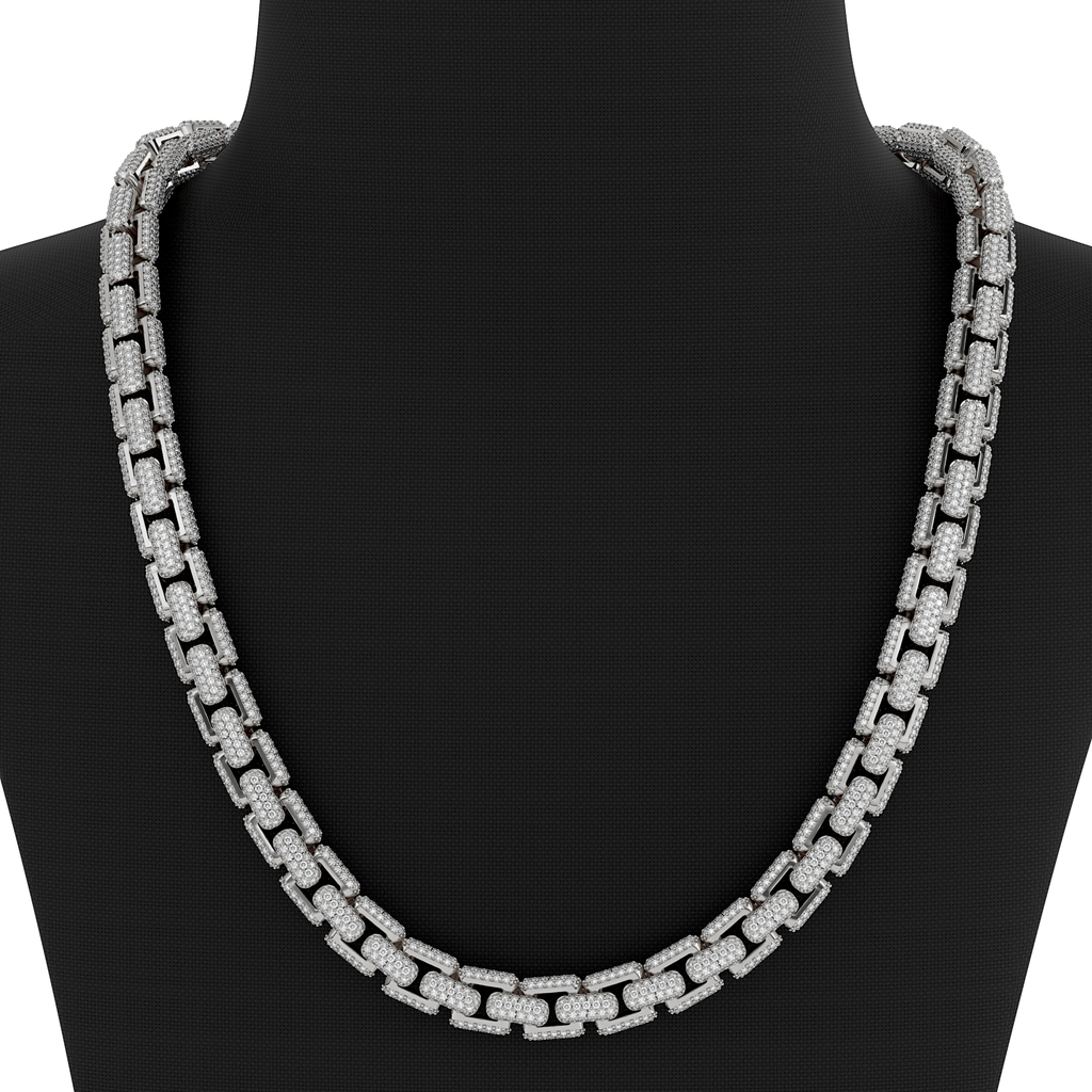 8MM Large 925 Silver Moissanite 3D Box Chain