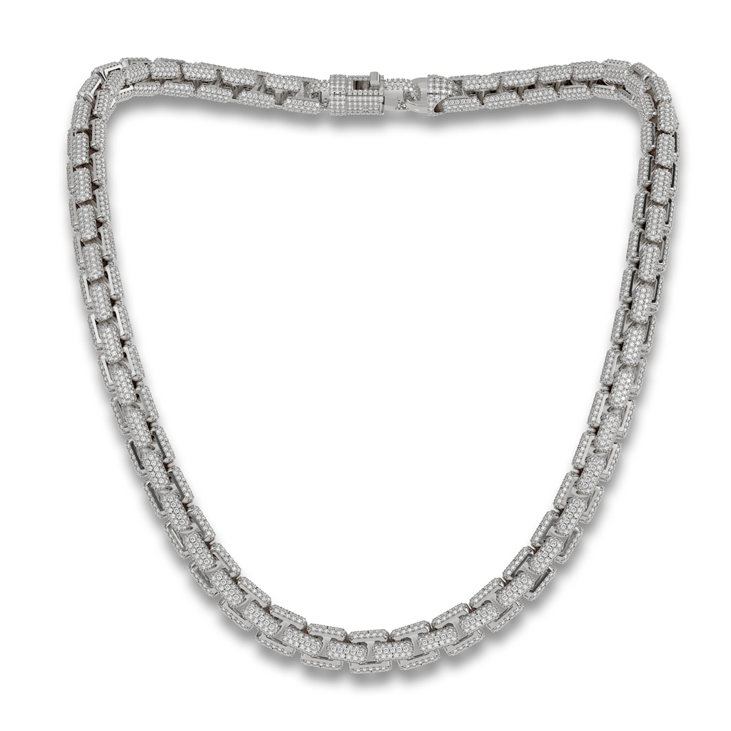 8MM Large 925 Silver Moissanite 3D Box Chain