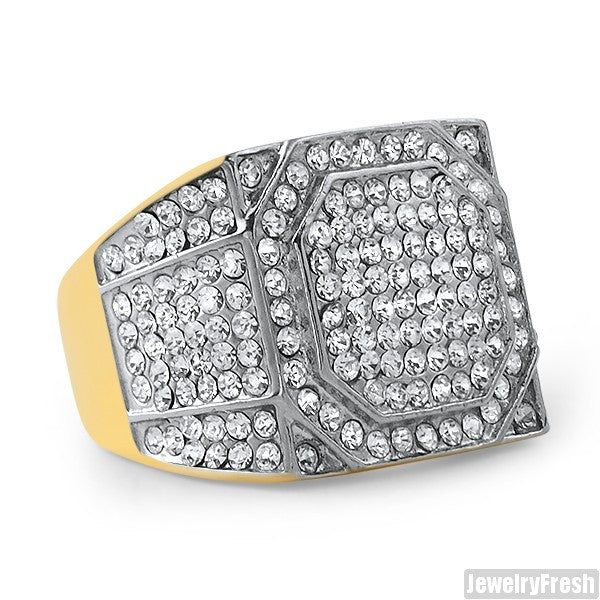 14K Gold IP Czech Crystal Square Ring