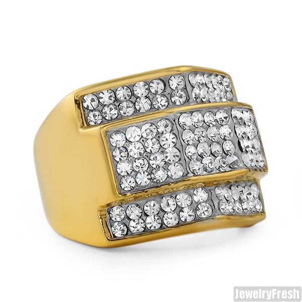 14K Gold IP Czech Crystal Chunky Ring