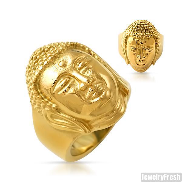 14K Gold IP Mens Buddha Ring
