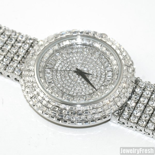 Fully Flooded Silver Ice Orbit Baguette Watch