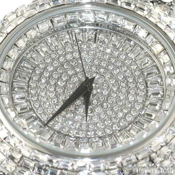 Fully Flooded Silver Ice Orbit Baguette Watch
