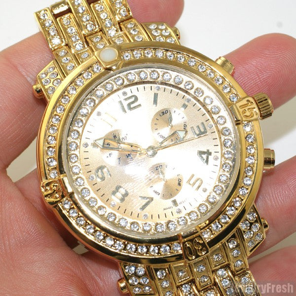 Gold Iced Out Custom Pilot Watch