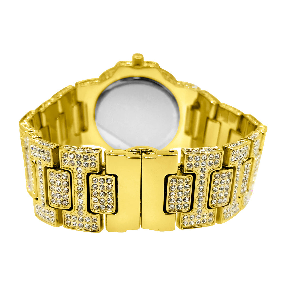 Gold Fully Iced Out Czech Crystal Nautical Watch