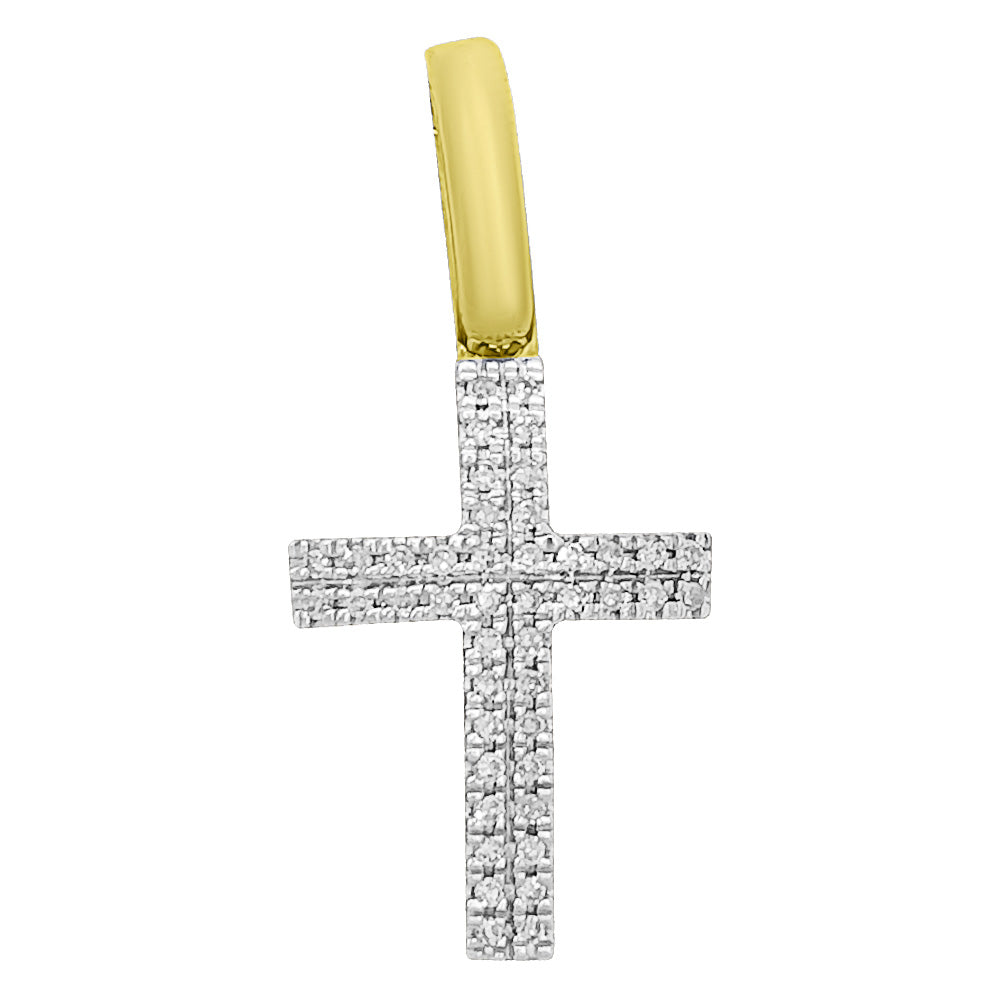 Small 2 Row Diamond Cross 10K Yellow Gold