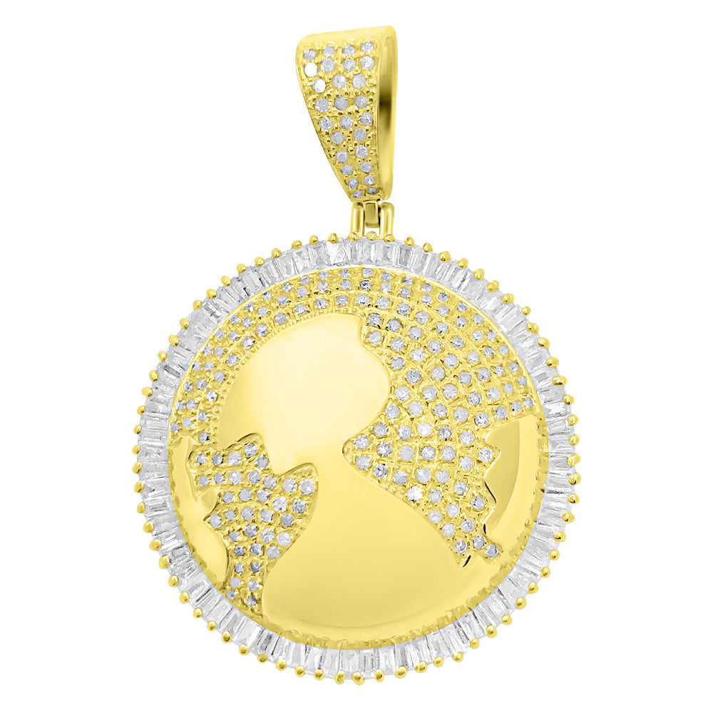 10K Gold Baguette Diamond Globe Pendant