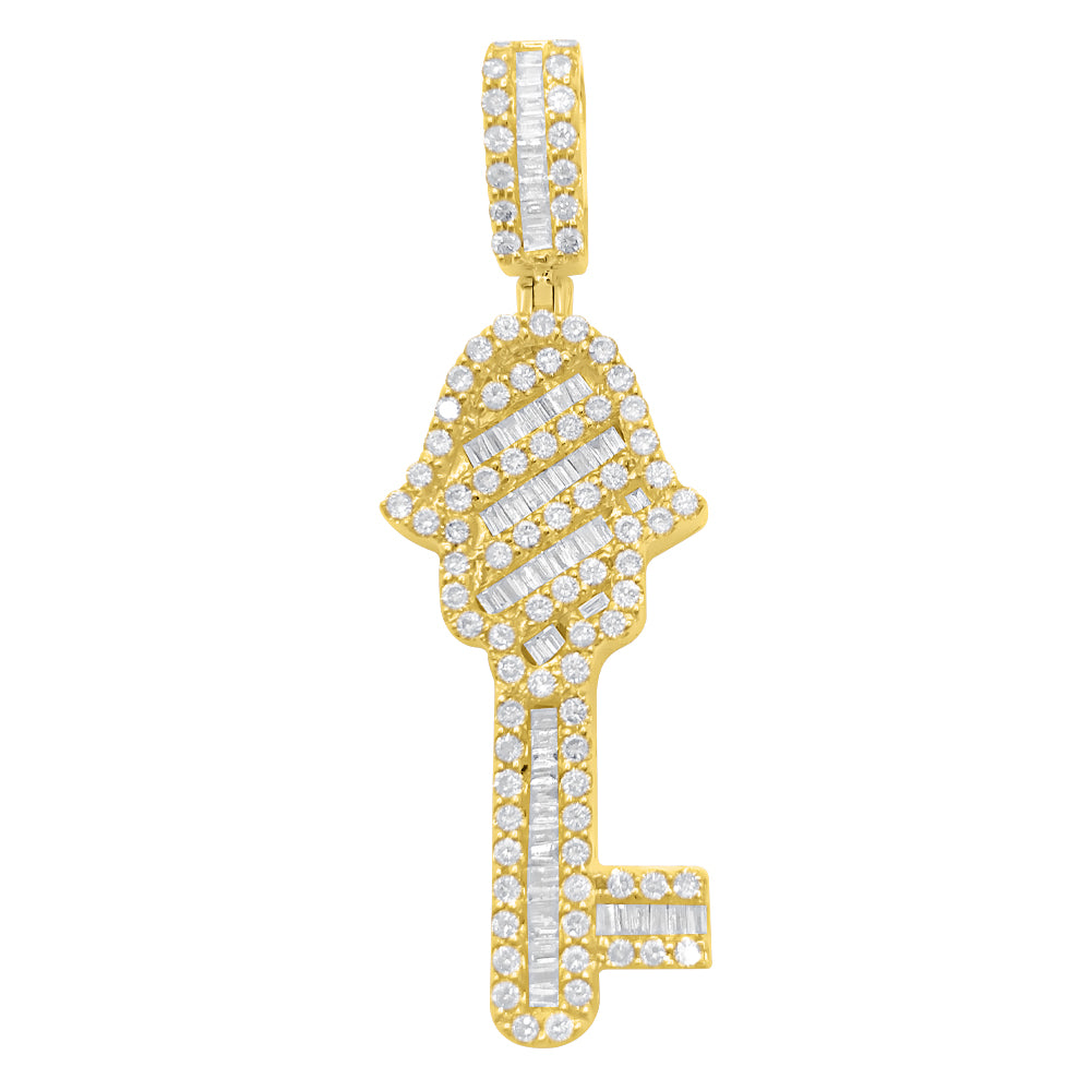 10K Gold 1.45 CTW Diamond Hamsa Key Pendant